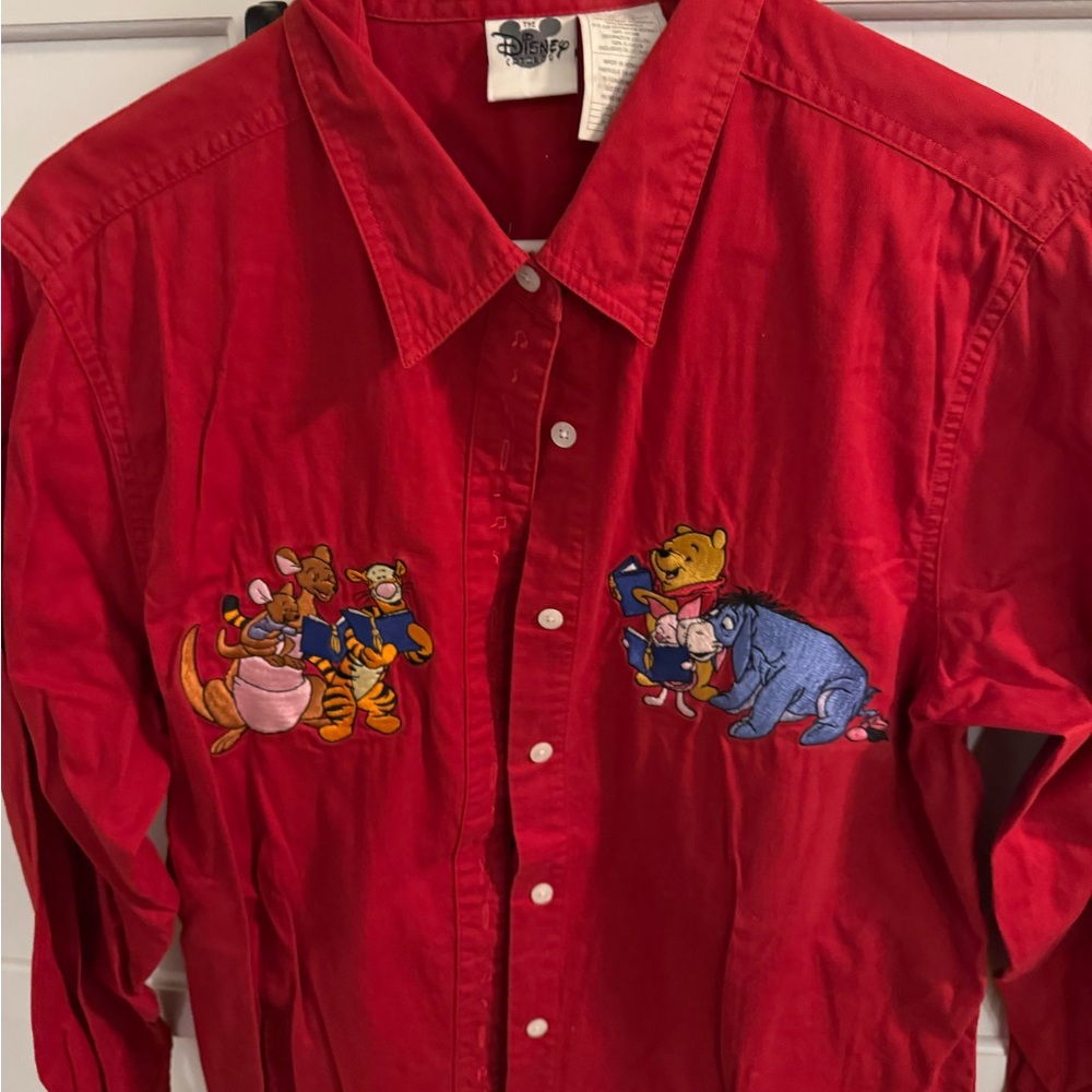 Disney Red Button-Up Shirt with Winnie the Pooh Embroidery